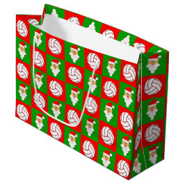 Sacola Para Presentes Grande Padrão de Natal Feliz de Férias de Voleibol e Papa