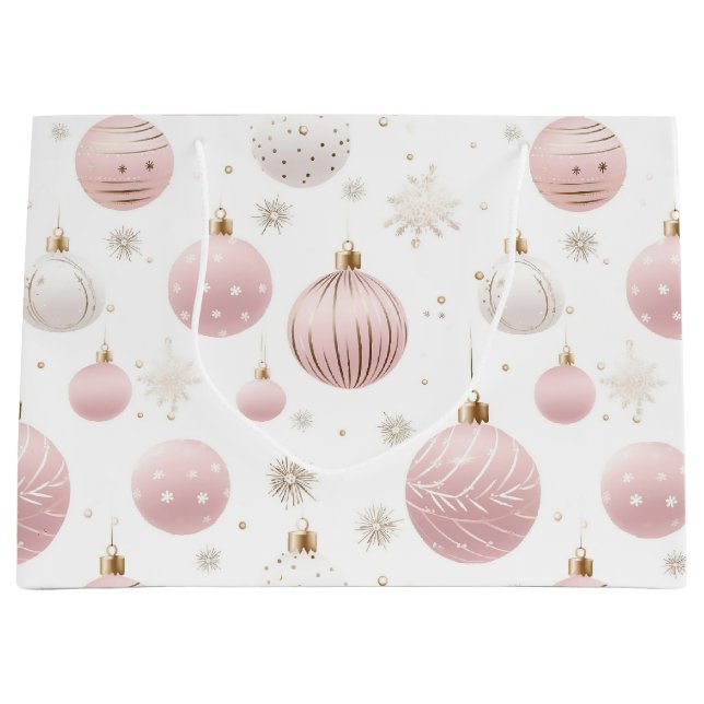 Sacola Para Presentes Grande Padrão de Natal Rosa (Frente)