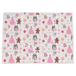 Sacola Para Presentes Grande Padrão de Natal Rosa