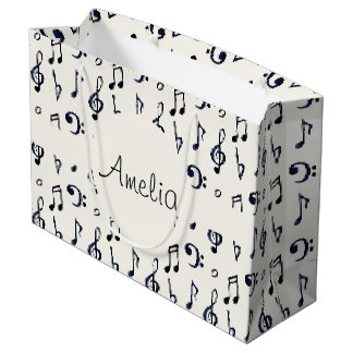 Sacola Para Presentes Grande Padrão de Notas Musicais Cutas