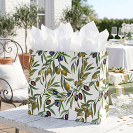 Sacola Para Presentes Grande Padrão de oliveira em aquarela verde salvia no est