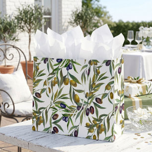 Sacola Para Presentes Grande Padrão de oliveira em aquarela verde salvia no est