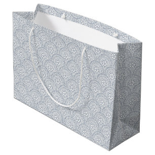 Sacola Para Presentes Grande Padrão de ondas de mandala azul sobre fundo branco