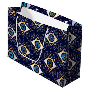 Sacola Para Presentes Grande Padrão de Ornamento de Olhos mau - Azul Escuro e O