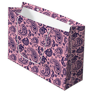 Sacola Para Presentes Grande Padrão De Paisley Da Vintagem Azul Escuro A Rosa