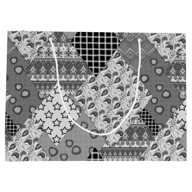 Sacola Para Presentes Grande Padrão de Patchwork da cinza (Verso)