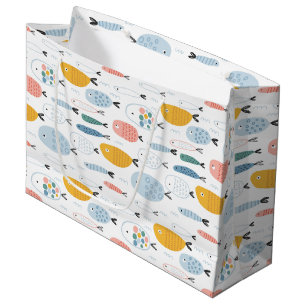 Sacola Para Presentes Grande Padrão de Peixe da Escola de Doodle