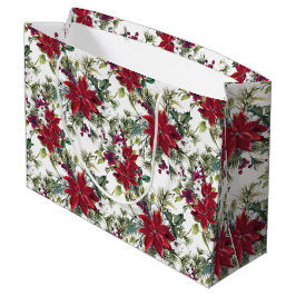 Sacola Para Presentes Grande Padrão de Poinsettia em Aquarela