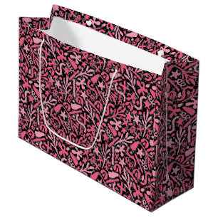 Sacola Para Presentes Grande Padrão de porta em rosa.01.w preto BG