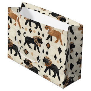 Sacola Para Presentes Grande Padrão de Safari Tribal Leão Boho