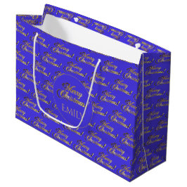 Sacola Para Presentes Grande Padrão de Script Dourado Roxo Elegante de Feliz Na