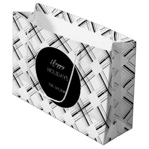 Sacola Para Presentes Grande Padrão De Tartan De Cinza Urbana Com Geometria Neg