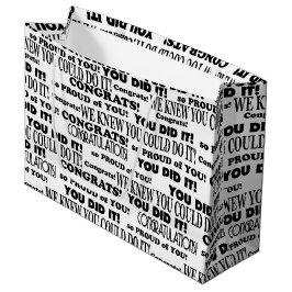 Sacola Para Presentes Grande Padrão de Texto de Parabéns Pretos em Branco