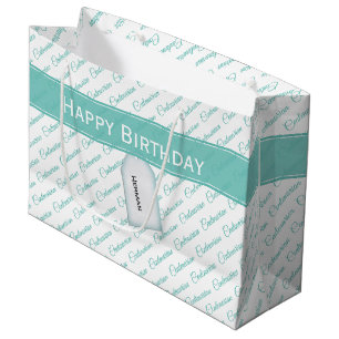 Sacola Para Presentes Grande Padrão de Tipografia Branca/Teal Centenário - 100º