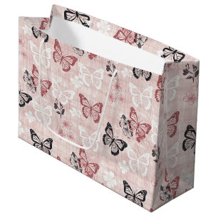 Sacola Para Presentes Grande Padrão de Toile de Borboleta Botânica Vintage (2)