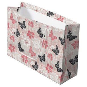 Sacola Para Presentes Grande Padrão de Toile de Borboleta Botânica Vintage (3)