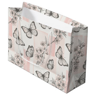 Sacola Para Presentes Grande Padrão de Toile de Borboleta Botânica Vintage (7)