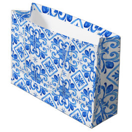 Sacola Para Presentes Grande Padrão de Toile Francês Azul