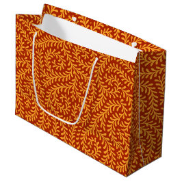 Sacola Para Presentes Grande Padrão de videira folhosa amarelo dourado