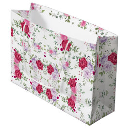 Sacola Para Presentes Grande Padrão de vinhetas rosa e vermelha