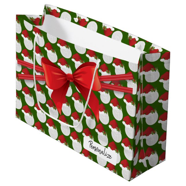 Sacola Para Presentes Grande Padrão de Voleibol de Natal - Grande (Frente inclinada)