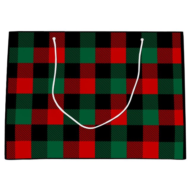 Sacola Para Presentes Grande Padrão de Xadrez de Buffalo Vermelho Verde Moderno (Frente)