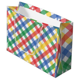 Sacola Para Presentes Grande Padrão de Xadrez de Cores de Arco-Íris, Cores Prim