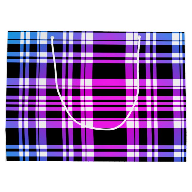 Sacola Para Presentes Grande Padrão de xadrez preto rosa moderno (Verso)