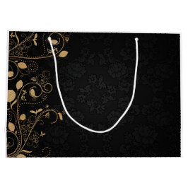 Sacola Para Presentes Grande Padrão Decorativo Preto e Dourado
