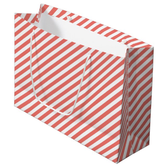Sacola Para Presentes Grande Padrão diagonal de listras rosa e branco (Frente inclinada)