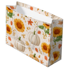 Sacola Para Presentes Grande Padrão do Autumn Pumpkins & Sunflower