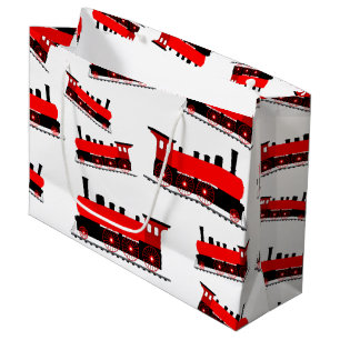 Sacola Para Presentes Grande Padrão do comboio a vapor vermelho