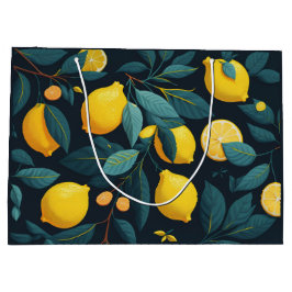 Sacola Para Presentes Grande Padrão do jardim de limão. Fruta tropical amarela