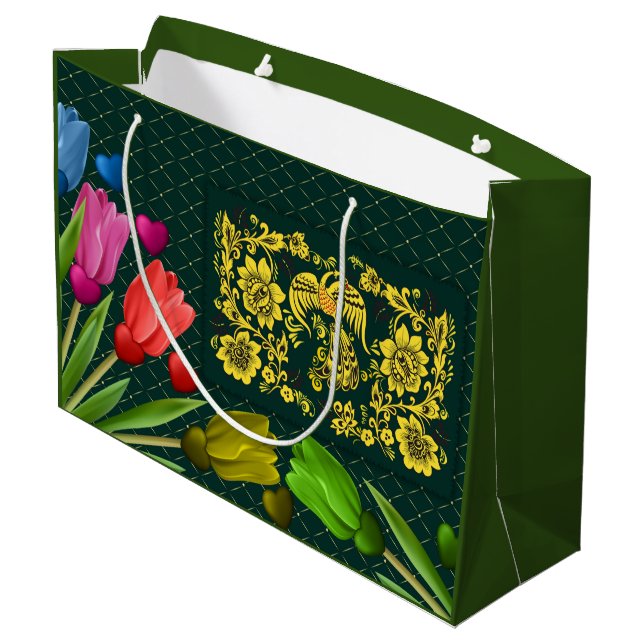 Sacola Para Presentes Grande Padrão do monograma da vinhagem (Verso inclinado)