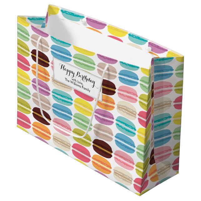 Sacola Para Presentes Grande Padrão do Rainbow Macarons Personalizado (Frente inclinada)