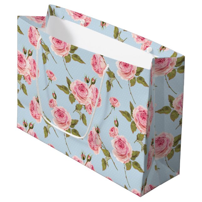Sacola Para Presentes Grande Padrão do Rosa e Bolinhas (Frente inclinada)