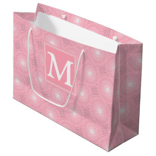 Sacola Para Presentes Grande Padrão dos círculos cor-de-rosa monograma