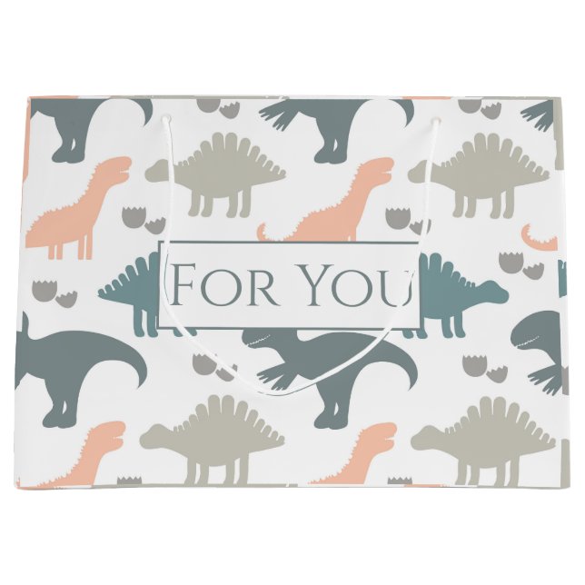 Sacola Para Presentes Grande Padrão dos dinossauros (Frente)