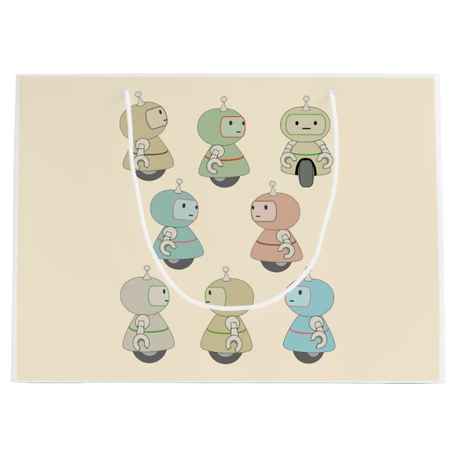 Sacola Para Presentes Grande Padrão dos Robôs Retroativos Cute (Frente)