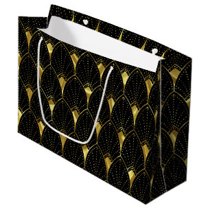 Sacola Para Presentes Grande Padrão Dourado De Arte Elegante Em Preto