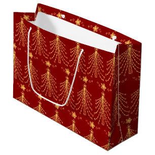 Sacola Para Presentes Grande Padrão Elegante das Luzes da Árvore Dourada de Nat