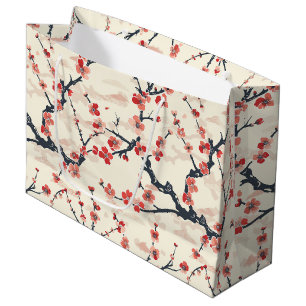 Sacola Para Presentes Grande Padrão Elegante De Flor De Cereja Sem Costura (5)