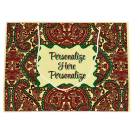 Sacola Para Presentes Grande padrão elegante paisley vitoriano vermelho verde d