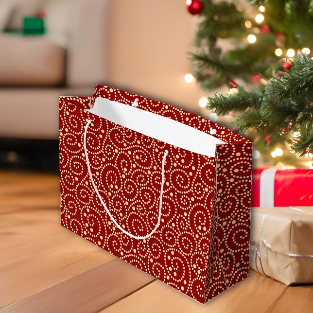 Sacola Para Presentes Grande Padrão Elegante Vermelho e Dourado de Suavimentos (Criador carregado)