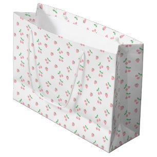 Sacola Para Presentes Grande Padrão estético de morango rosa bonito