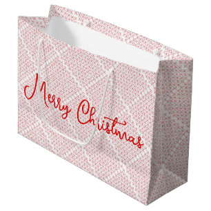 Sacola Para Presentes Grande Padrão Festivo Branco e Vermelho