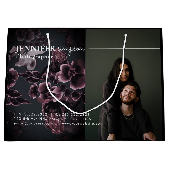 Sacola Para Presentes Grande Padrão Floral 3 Chic Burgundy Elegante (Frente)