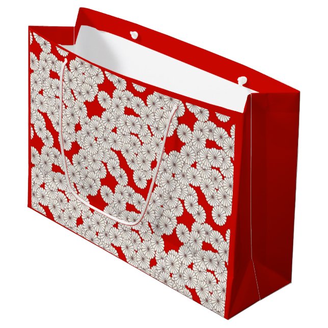 Sacola Para Presentes Grande Padrão floral Art Deco - branco em vermelho (Frente inclinada)