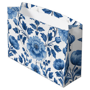 Sacola Para Presentes Grande Padrão Floral Azul de Cottagecore Francês