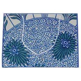 SACOLA PARA PRESENTES GRANDE PADRÃO FLORAL AZUL DE PRESENTE DE ARTE CHINESA